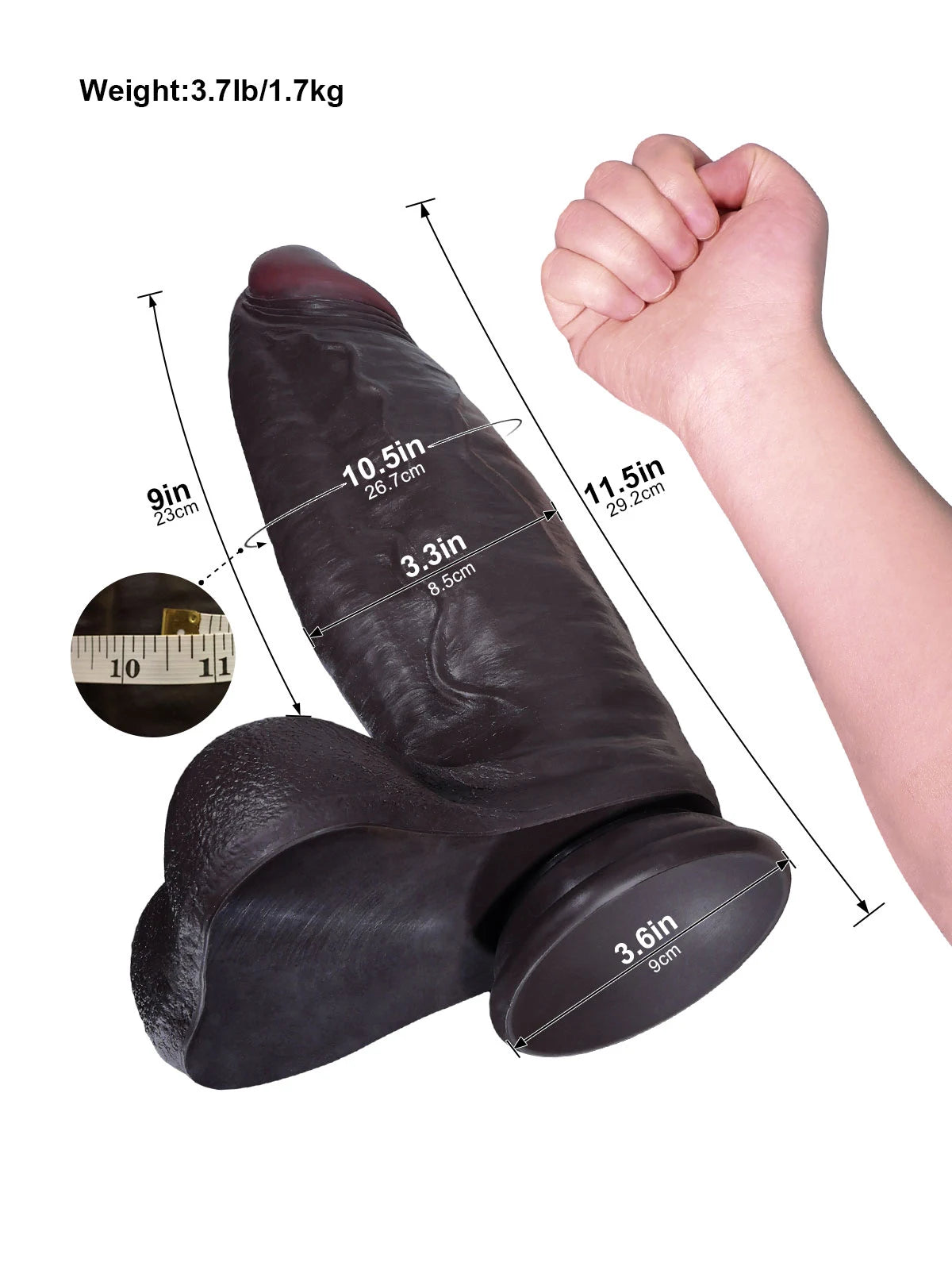 ヒューゴ 29.2cm 巨大ディルド 黒 先細りトップとたっぷりボディ